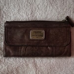 Fossil Dark Brown Leather Clutch/Wallet